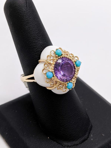 Vintage Amethyst, Turquoise, and Jade Ring