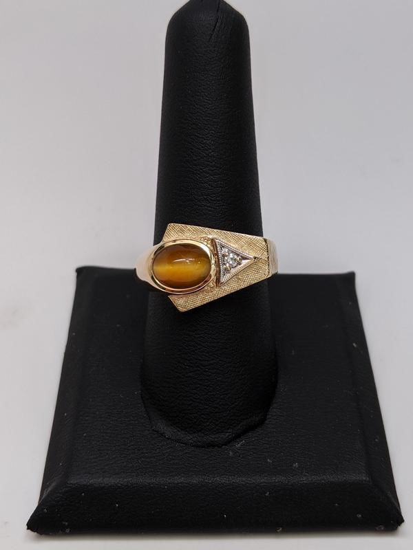 Item #902N- Older Men's Mexican Oval Tiger Eye Silver Cast Ring sz 11 1/2 — Men's Various Stone Rings ~ Men's Native American Jewelry
