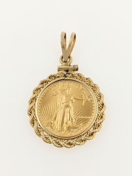 Picture of 1/10th oz 5 dollar gold coin in 14kt gold bezel